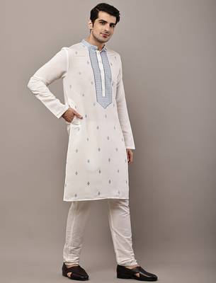 Men’s off-white embroidered kurta 3