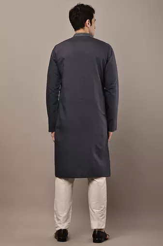 Men’s dark grey embroidered kurta