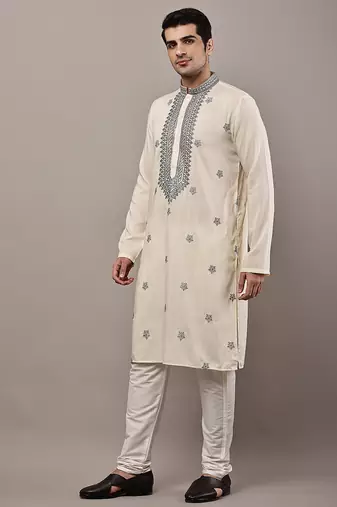 Men’s  cream embroidered kurta set