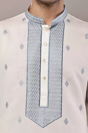 Men’s off-white embroidered kurta