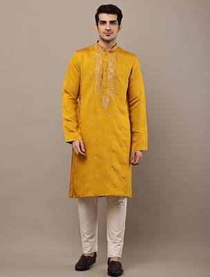 Men’s mustard embroidered kurta 1