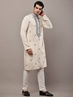 Men’s  cream embroidered kurta set 3