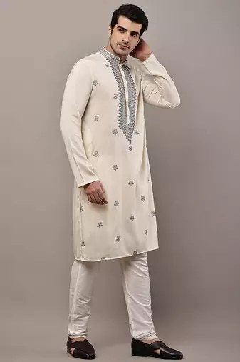 Men’s  cream embroidered kurta set