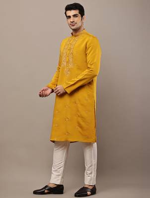 Men’s mustard embroidered kurta 2