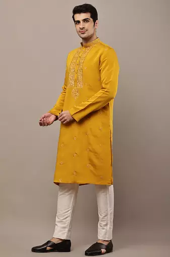 Men’s mustard embroidered kurta