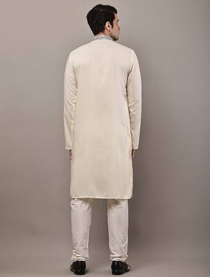 Men’s  cream embroidered kurta set 4