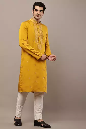 Men’s mustard embroidered kurta