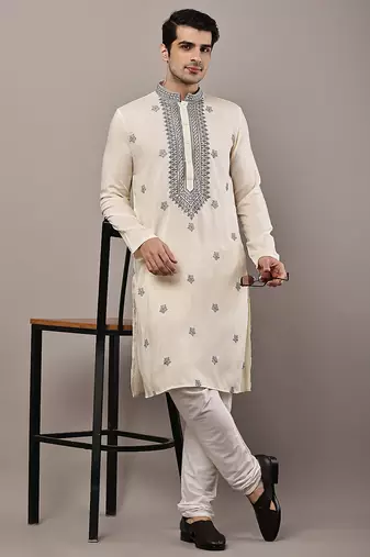 Men’s  cream embroidered kurta set