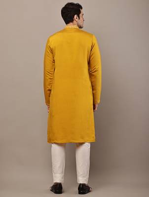 Men’s mustard embroidered kurta 4