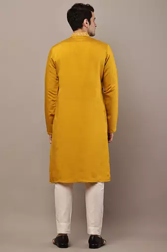 Men’s mustard embroidered kurta