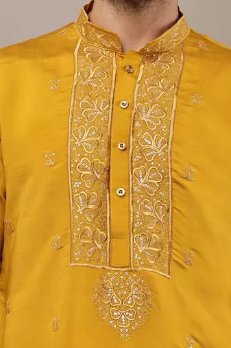 Men’s mustard embroidered kurta