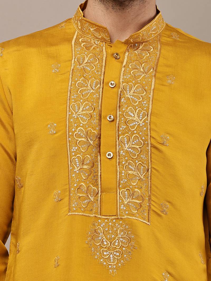 Men’s mustard embroidered kurta
