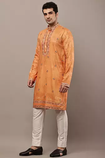 Men’s rust orange embroidered kurta
