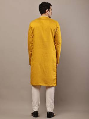 Men’s mustard yellow embroidered kurta 4