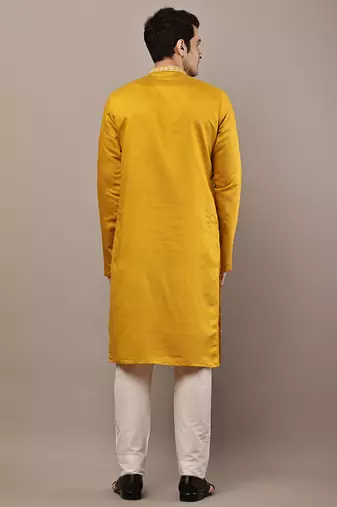 Men’s mustard yellow embroidered kurta