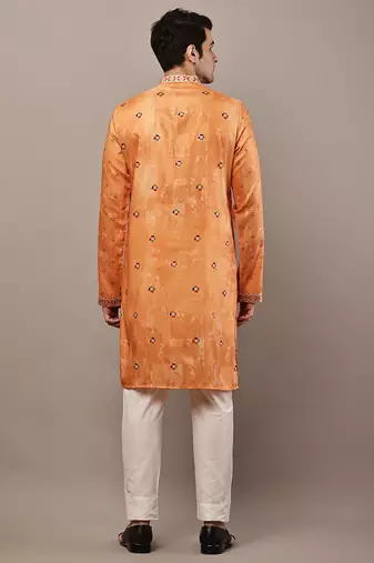 Men’s rust orange embroidered kurta