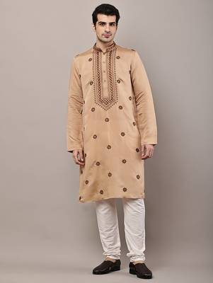 Men’s  brown embroidered kurta set 1