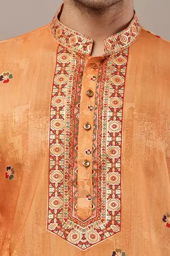 Men’s rust orange embroidered kurta