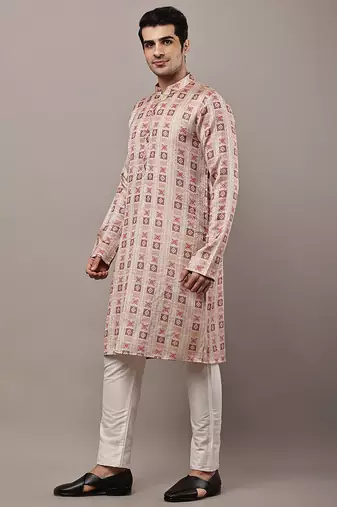 Men’s beige printed kurta