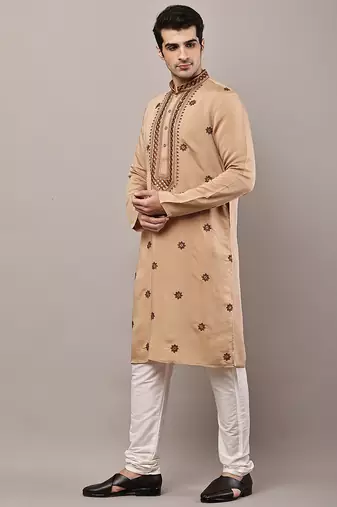 Men’s  brown embroidered kurta set