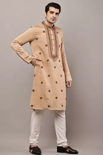 Men’s  brown embroidered kurta set