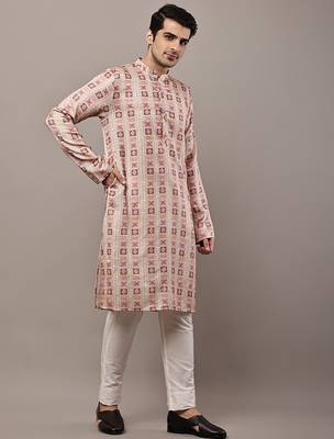 Men’s beige printed kurta 3
