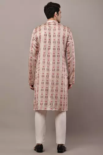 Men’s beige printed kurta