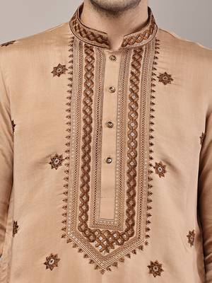 Men’s  brown embroidered kurta set 5