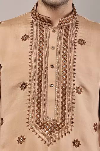 Men’s  brown embroidered kurta set