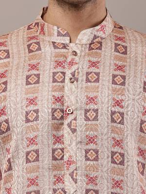 Men’s beige printed kurta 5