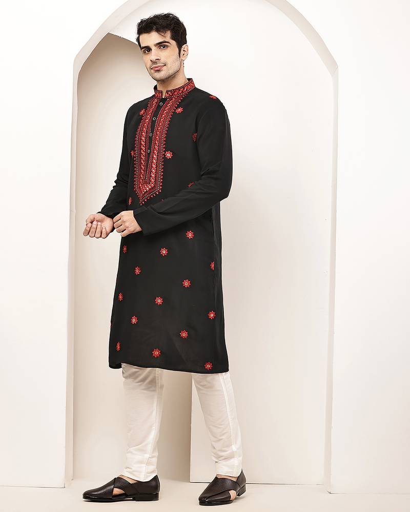 Men’s  black embroidered kurta set
