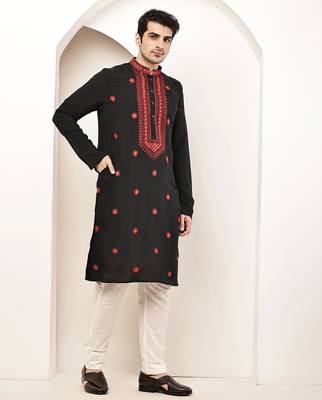 Men’s  black embroidered kurta set 3