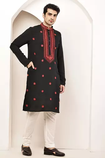 Men’s  black embroidered kurta set