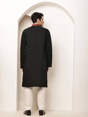 Men’s  black embroidered kurta set 4