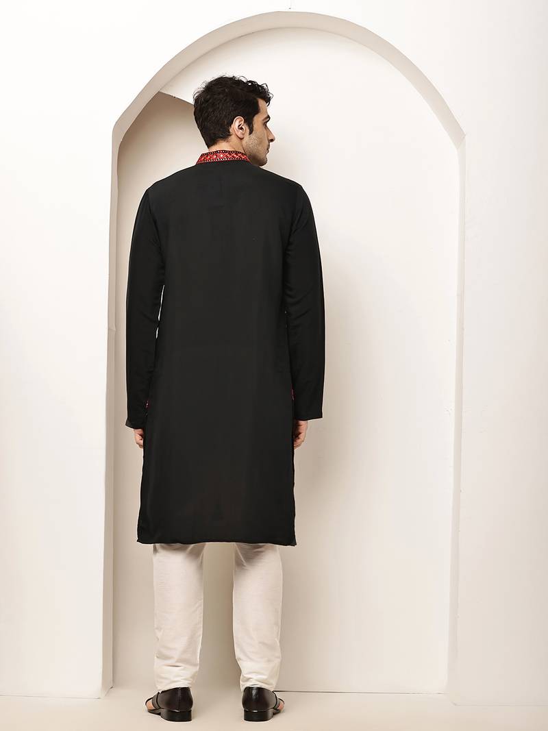 Men’s  black embroidered kurta set