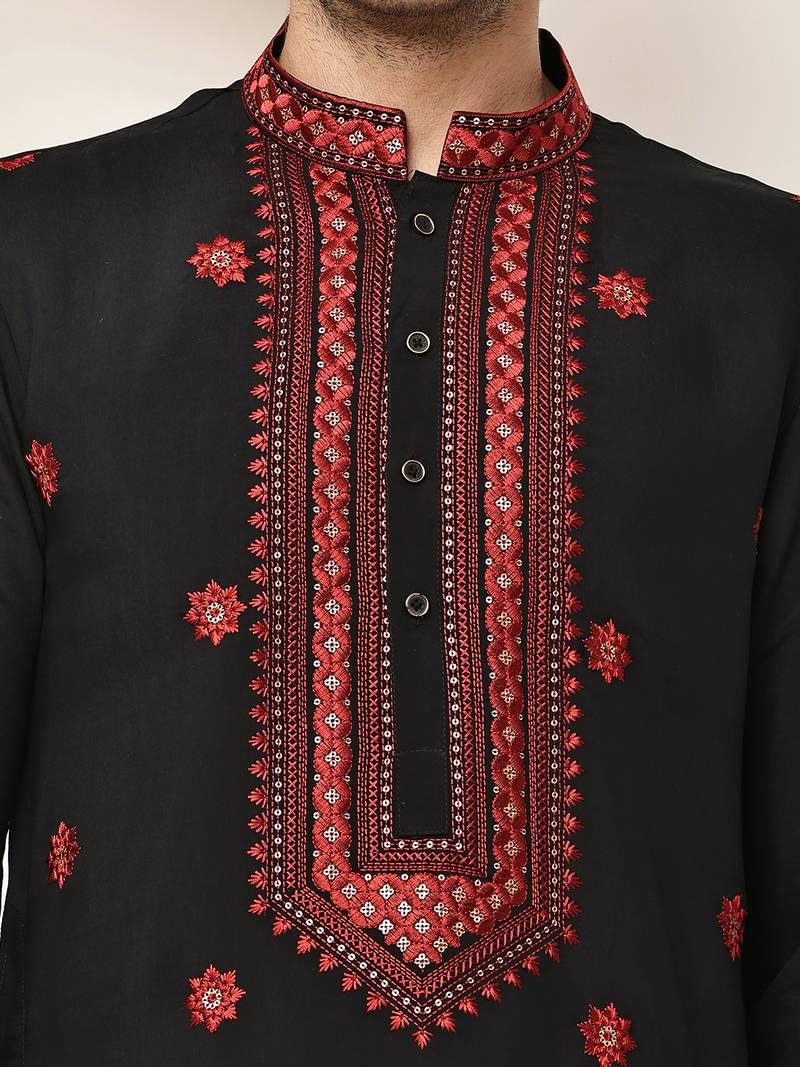 Men’s  black embroidered kurta set