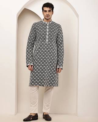 Men’s  black & white embroidered kurta set 1