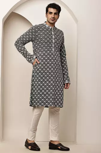 Men’s  black & white embroidered kurta set