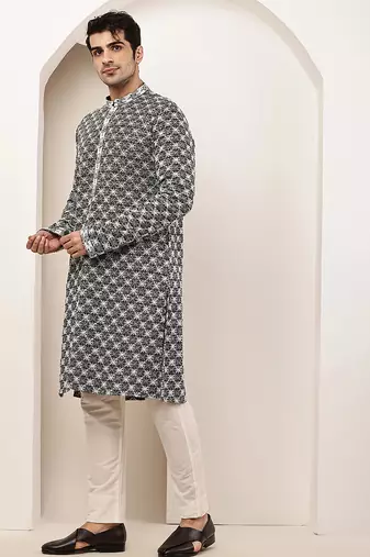 Men’s  black & white embroidered kurta set