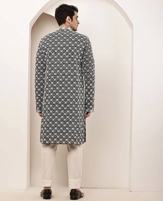 Men’s  black & white embroidered kurta set 4