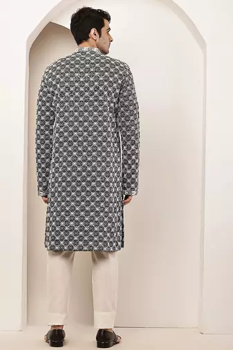 Men’s  black & white embroidered kurta set