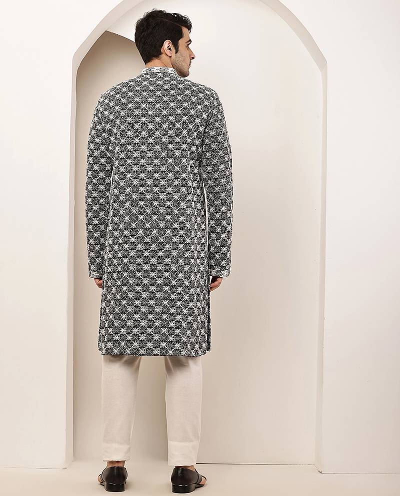 Men’s  black & white embroidered kurta set