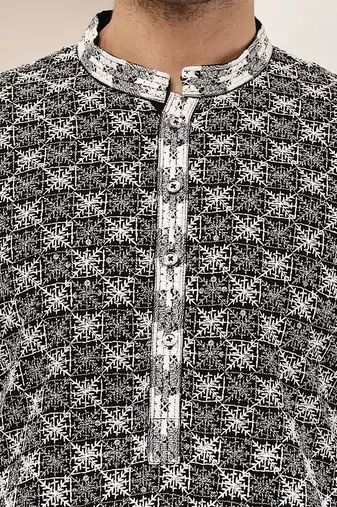 Men’s  black & white embroidered kurta set
