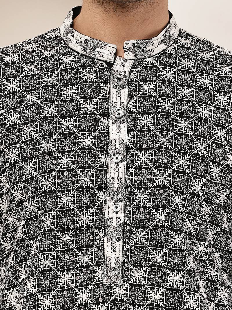 Men’s  black & white embroidered kurta set