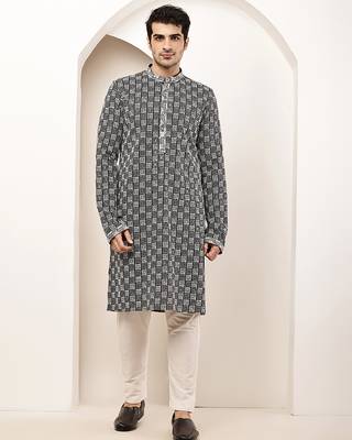 Men’s  black & white embroidered kurta set 1