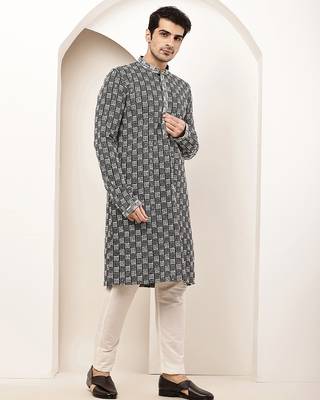 Men’s  black & white embroidered kurta set 2