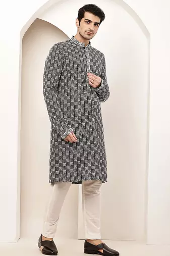 Men’s  black & white embroidered kurta set