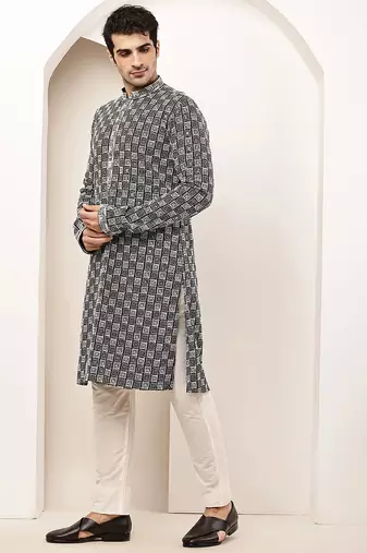 Men’s  black & white embroidered kurta set