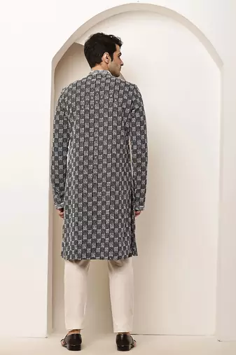 Men’s  black & white embroidered kurta set