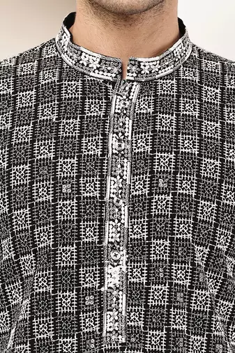 Men’s  black & white embroidered kurta set